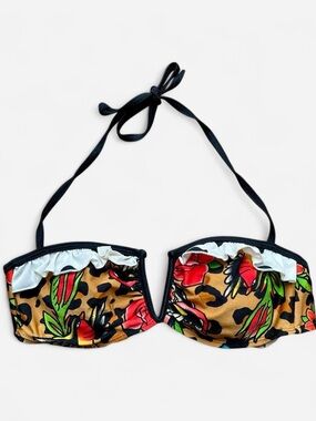 Iron Fist brand y2k cheetah and bird print halter bikini top